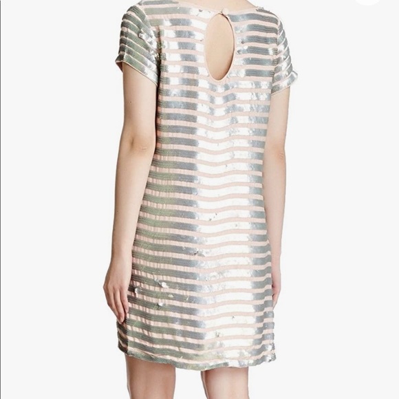 French Connection Dresses & Skirts - French Connection Sequin Stripe Pink Shift Dress. Size 6.